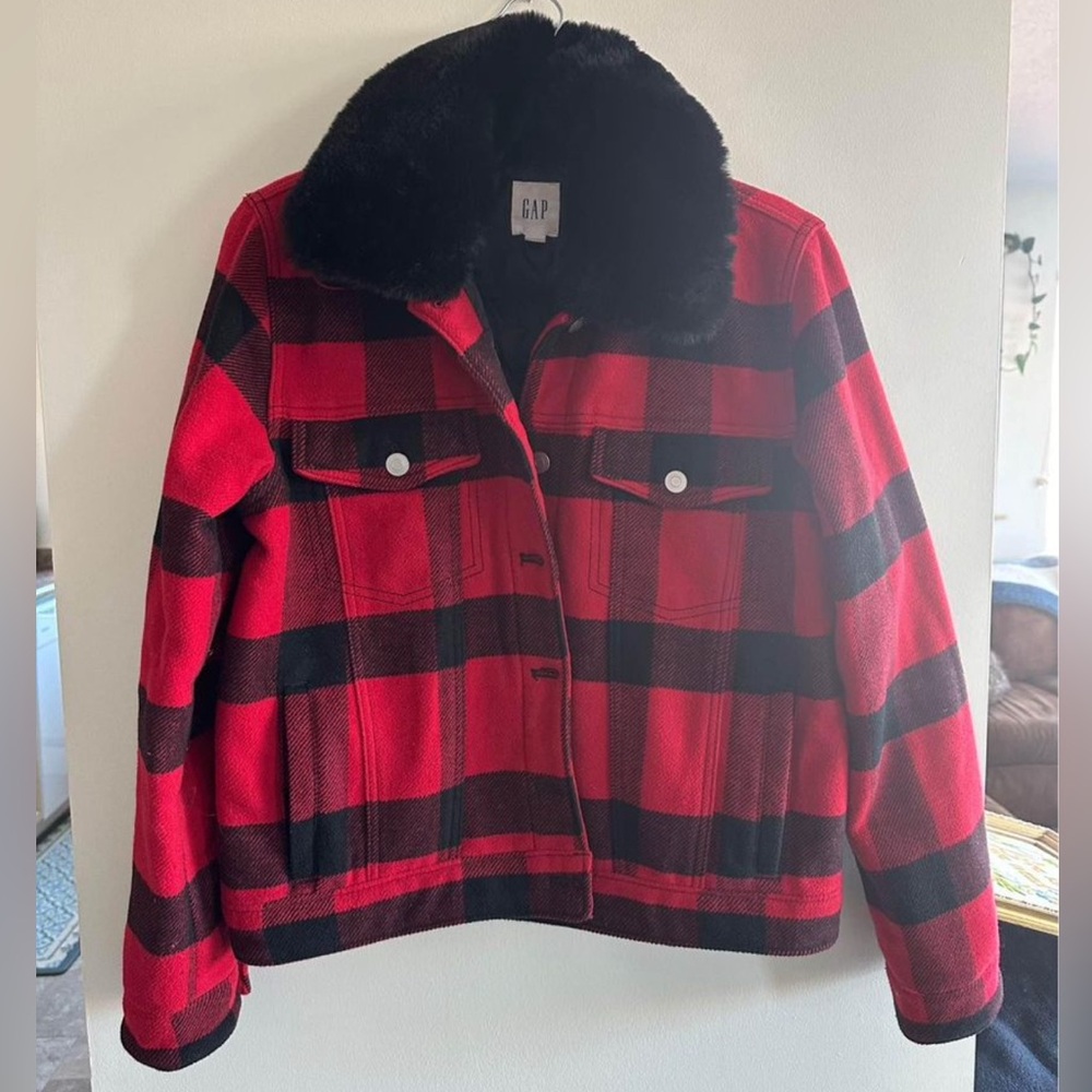 GAP Red and Black Checkered Coat